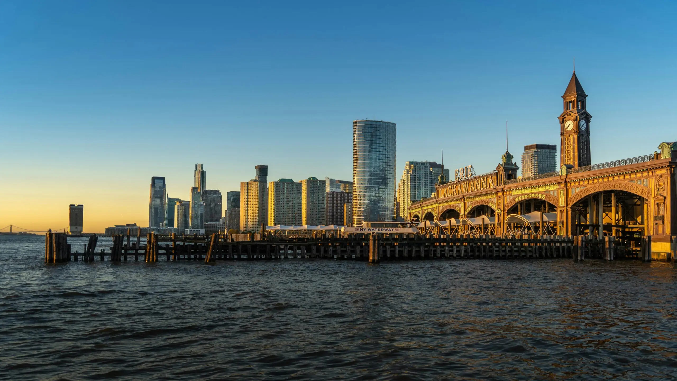 The Hoboken skyline across the river in New Jersey.