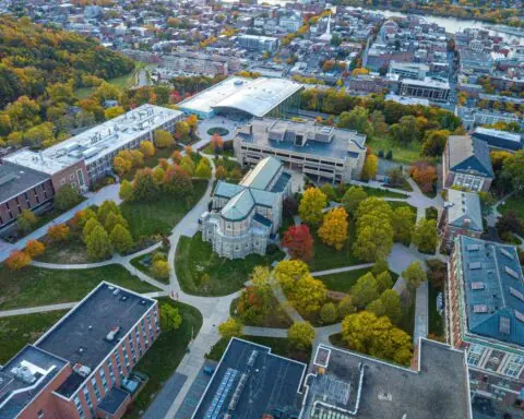 An aerial view of a college university.