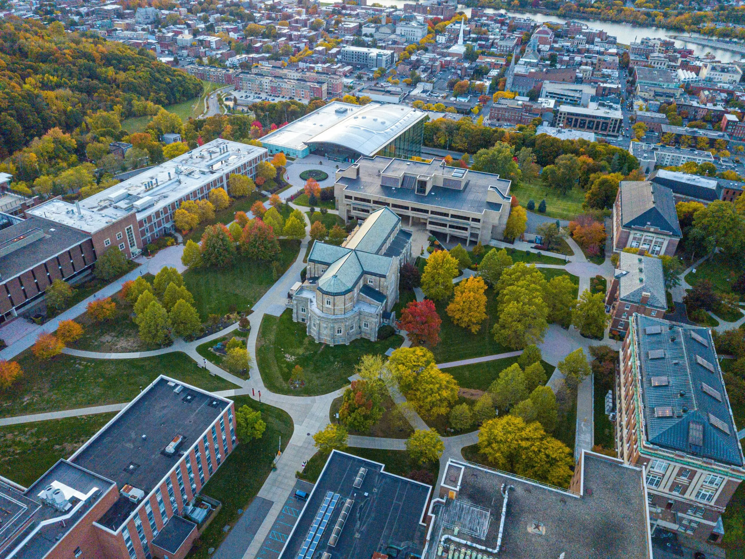 An aerial view of a college university.