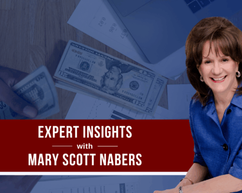 Mary Scott Nabers before planning documents for her weekly column.