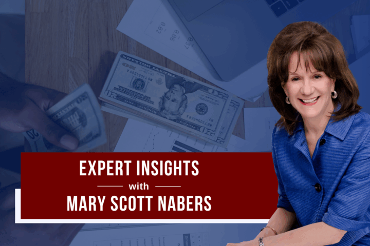 Mary Scott Nabers before planning documents for her weekly column.