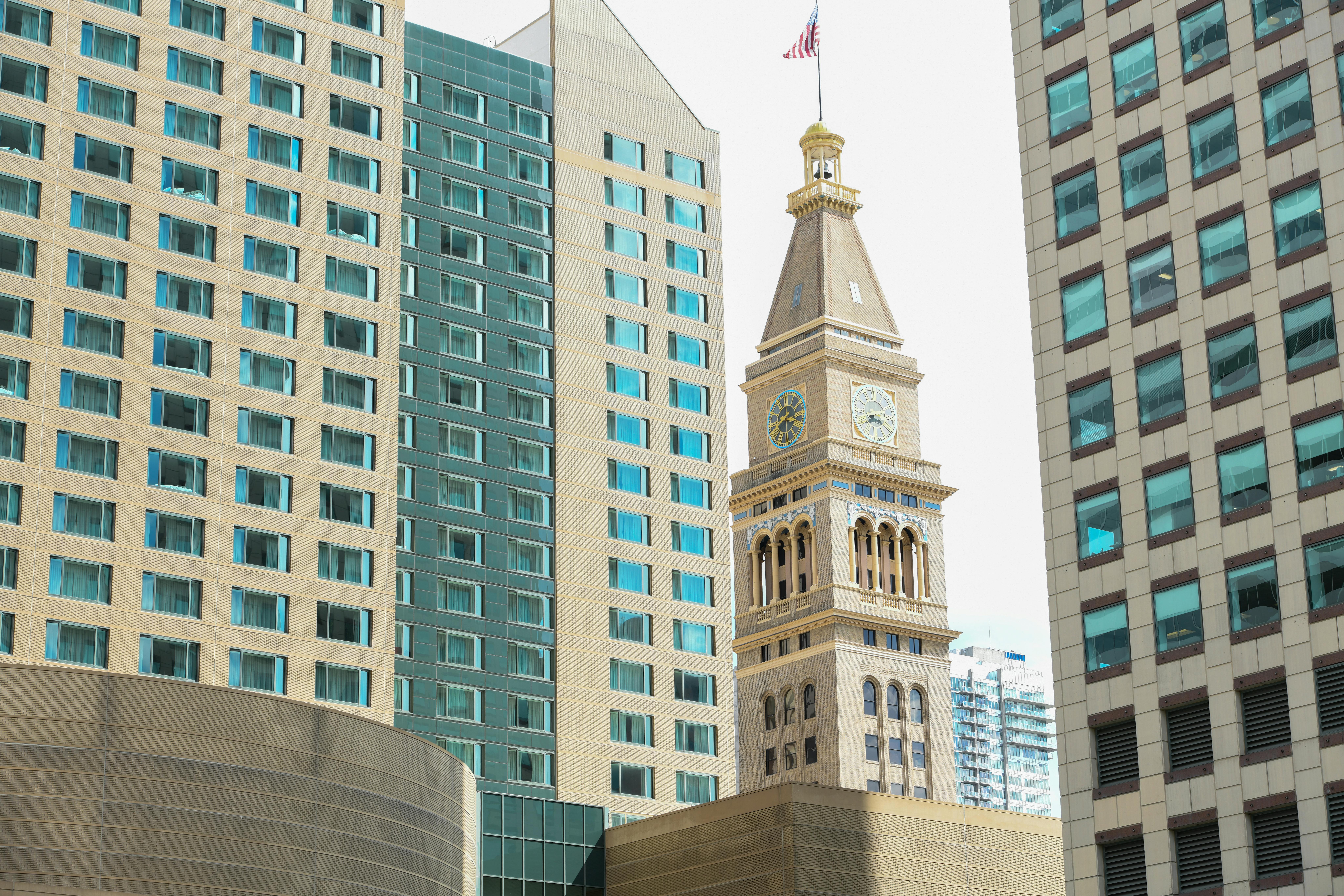 The Bell Tower in Denver, Colorado nearby other sky scrappers.