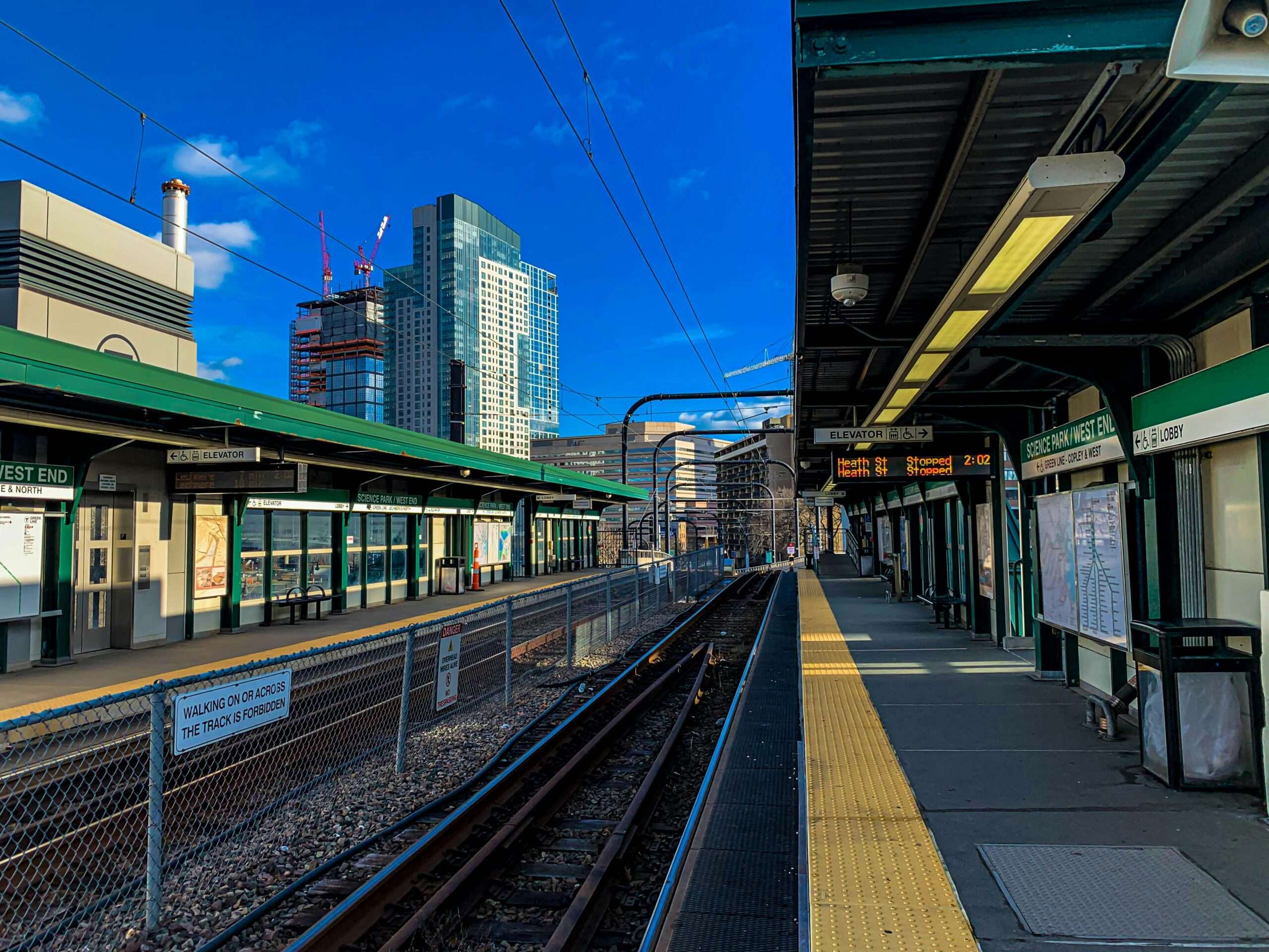 An MBTA rail station in Boston from the platform.