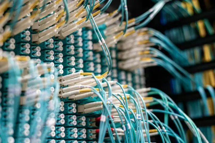 Broadband cables connect to an internet device.