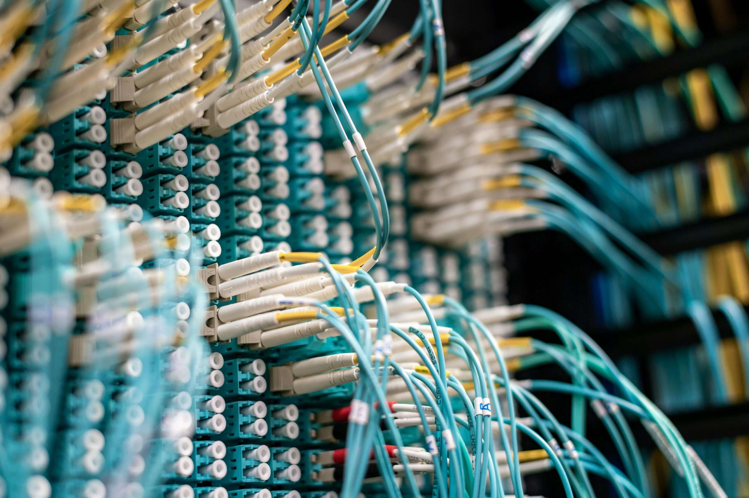 Broadband cables connect to an internet device.