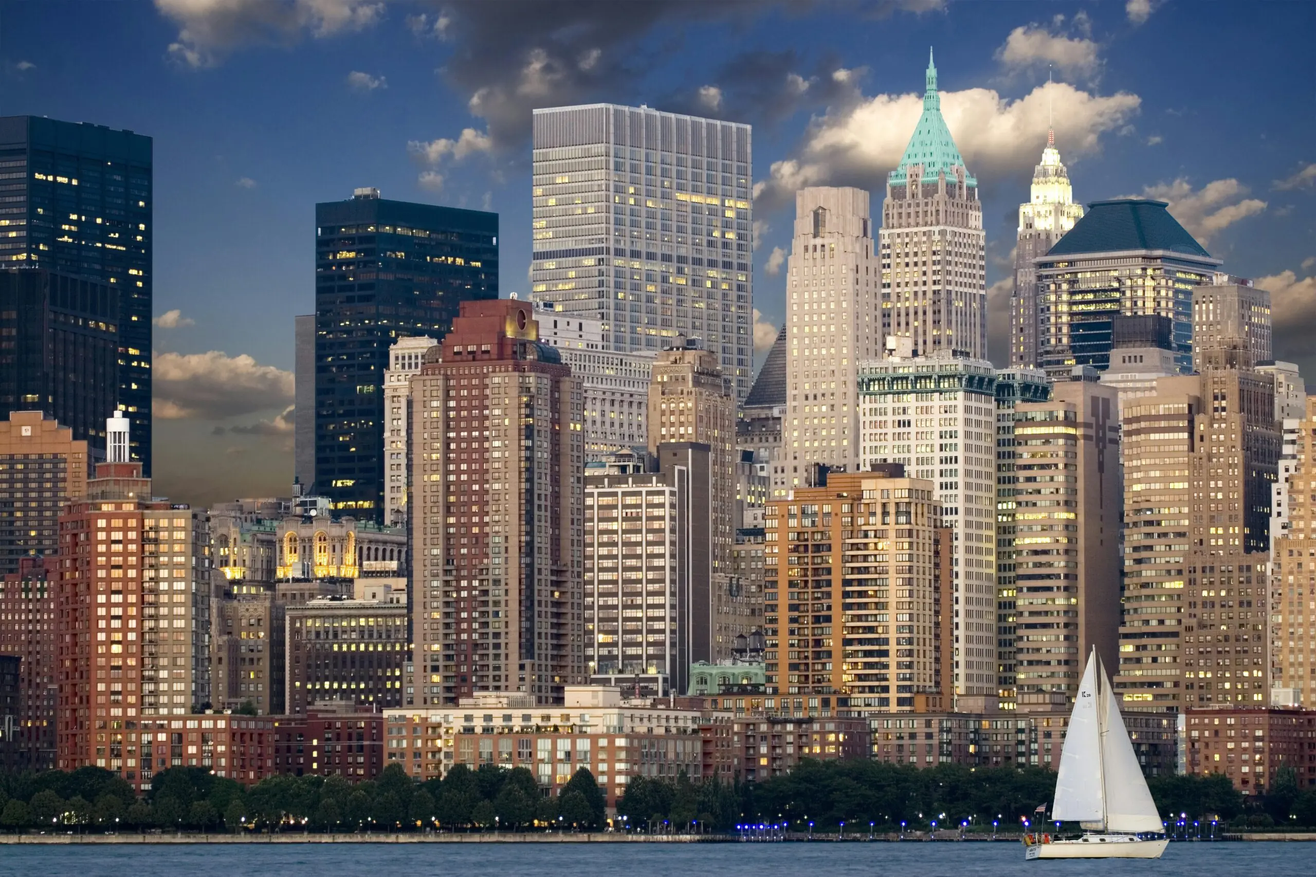 The New York City skyline from across the Hudson River.