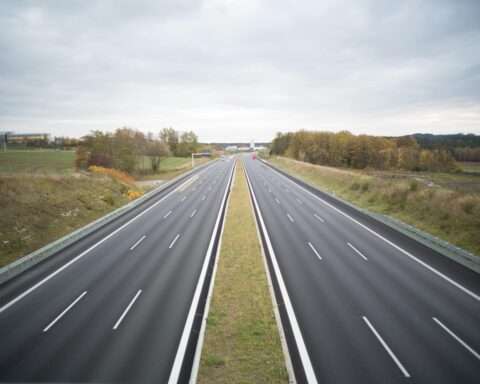 Both sides of a highway in California.