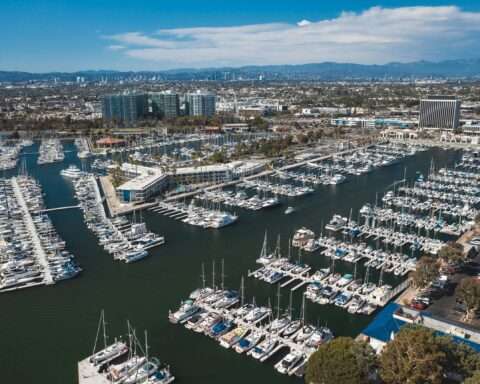 A helicopter view of the Port of Los Angeles in California.
