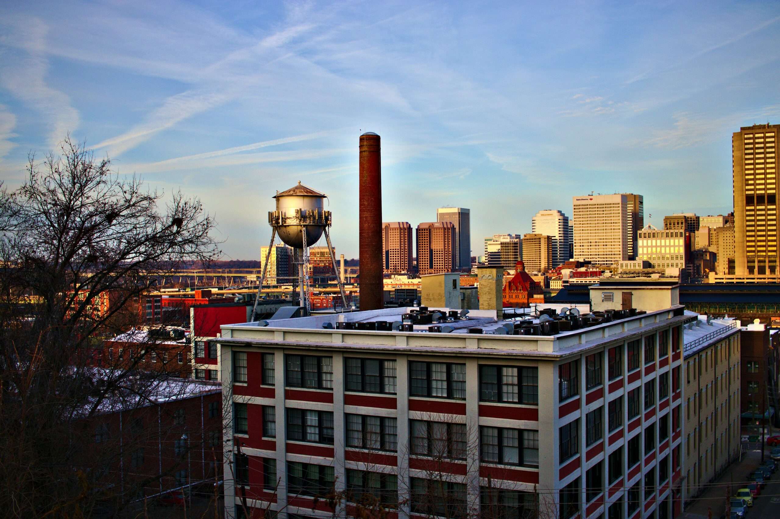 Buildings from building-level in Richmond, Virginia, during the day.