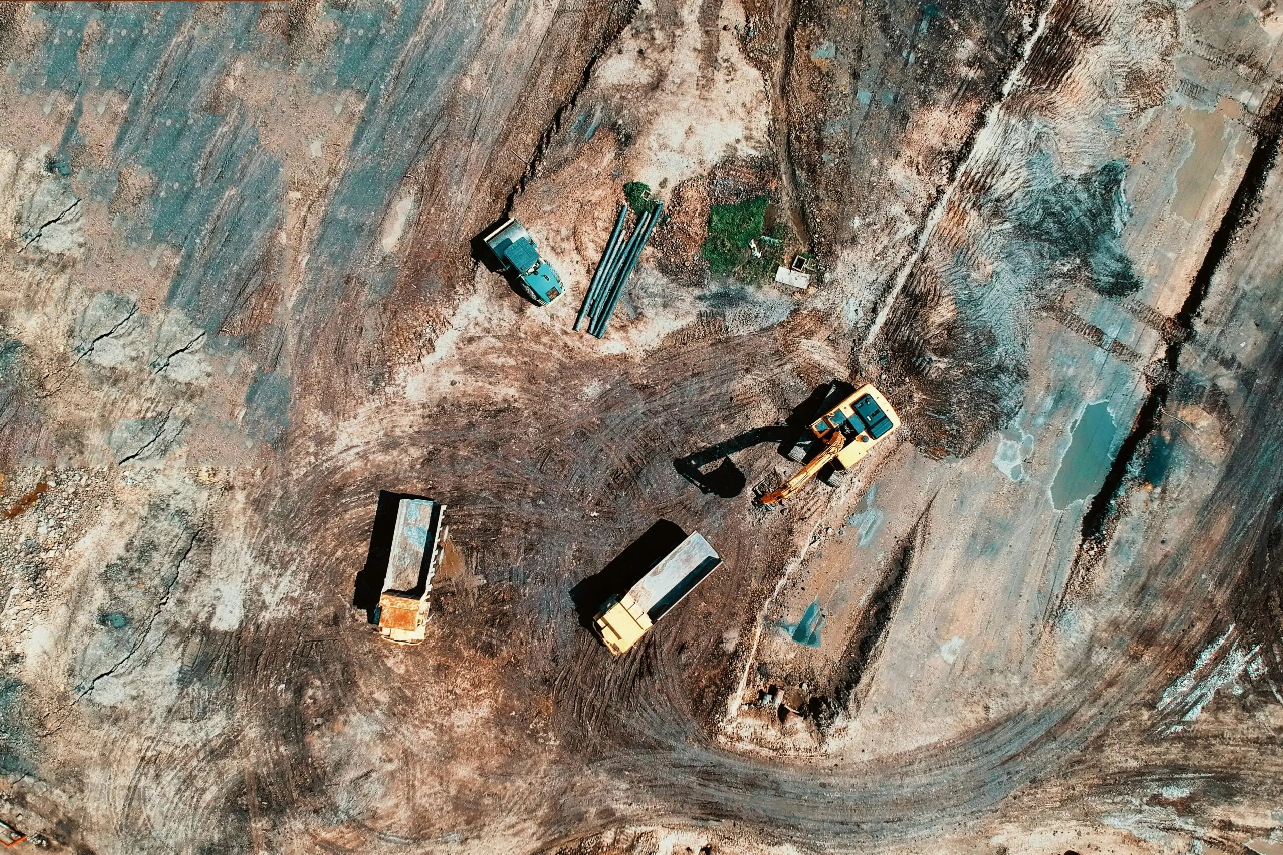 An aerial view of a construction being prepared for future development.