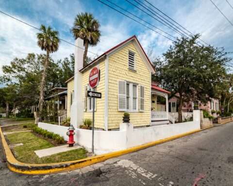 A house on the corner of a street in St. Augustine, Florida.