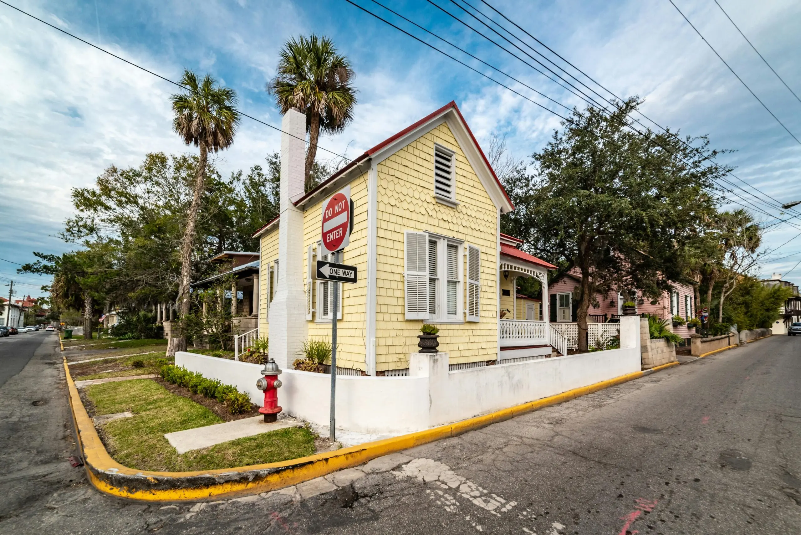 A house on the corner of a street in St. Augustine, Florida.