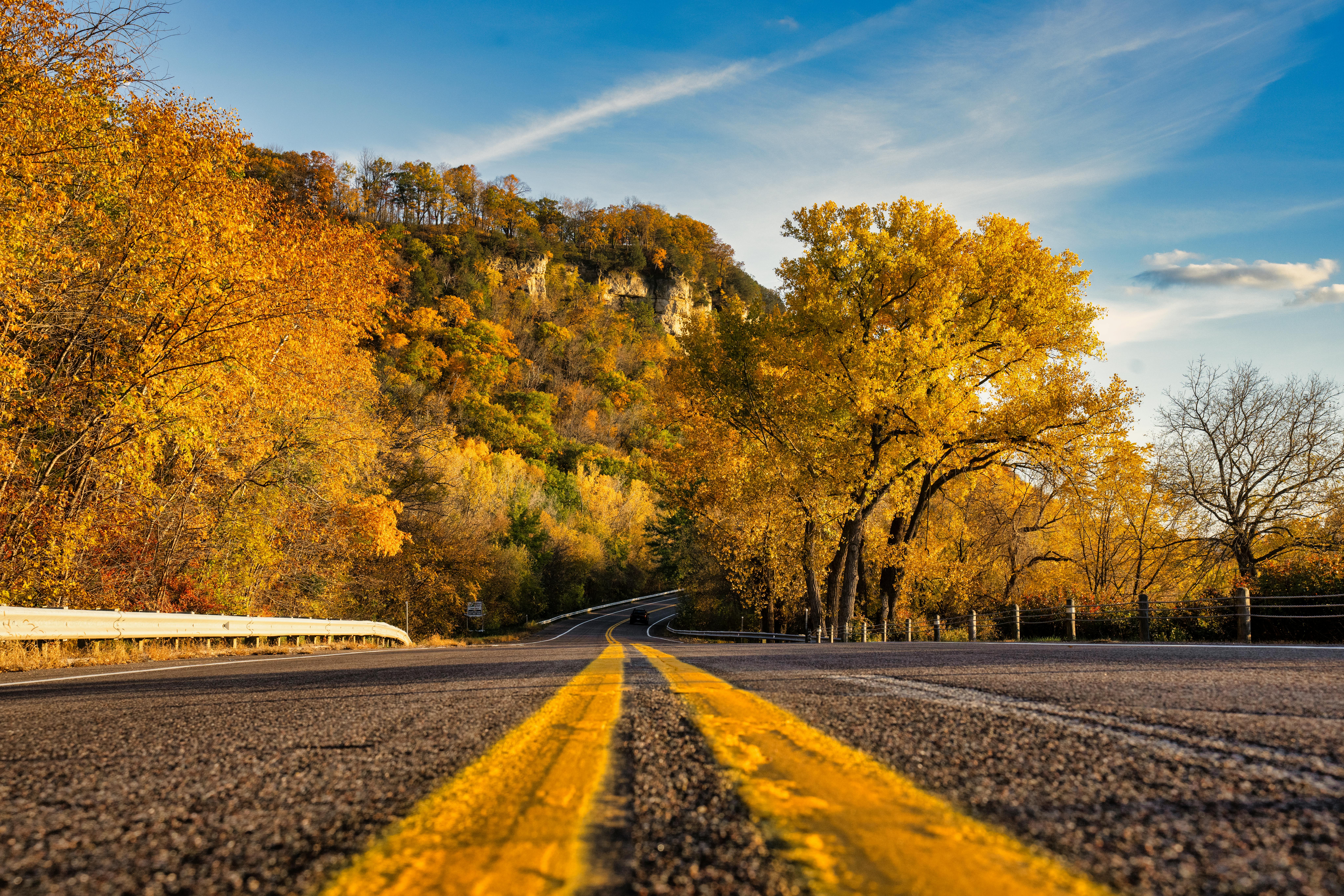 A highway road in Wisconsin in fall.