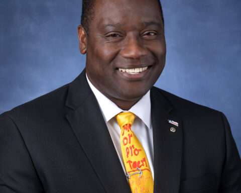 A portrait of Gerard Hudspeth, Denton's mayor in Texas.