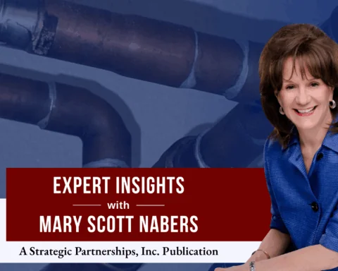 Mary Scott Nabers before a water delivery pipe for her weekly column.