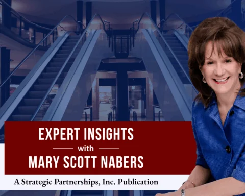 Mary Scott Nabers before mall escalators for her weekly column.