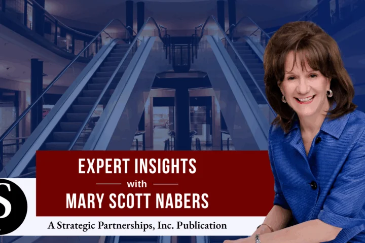 Mary Scott Nabers before mall escalators for her weekly column.