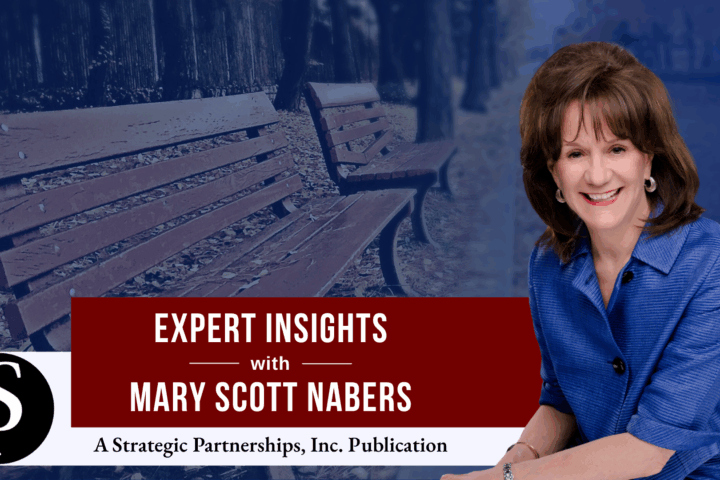 Mary Scott Nabers before park benches for her weekly column.