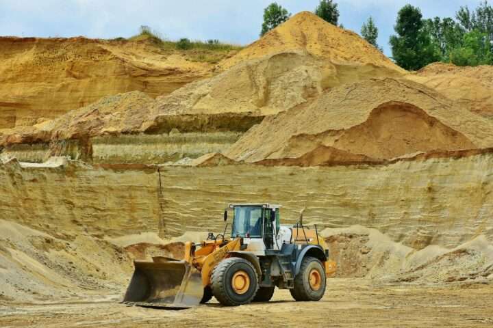 A bulldozer at a construction site.