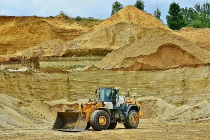 A bulldozer at a construction site.