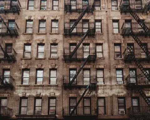 A New York housing complex from the street.