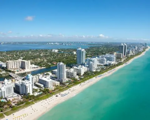 An aerial view of a Miami beach.