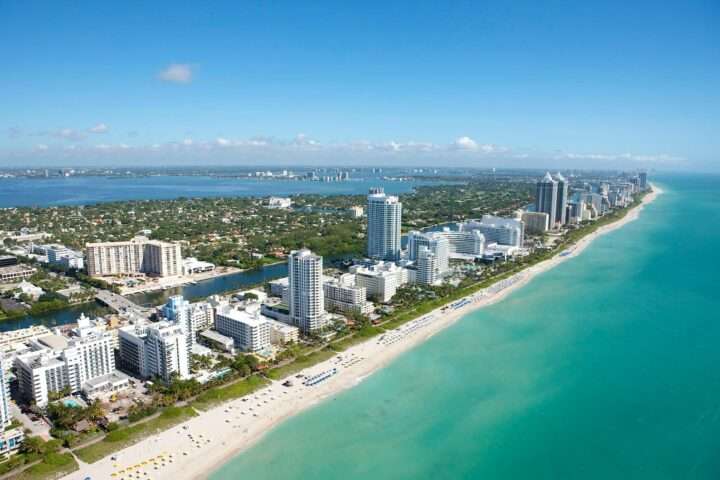 An aerial view of a Miami beach.
