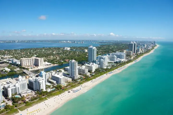 An aerial view of a Miami beach.