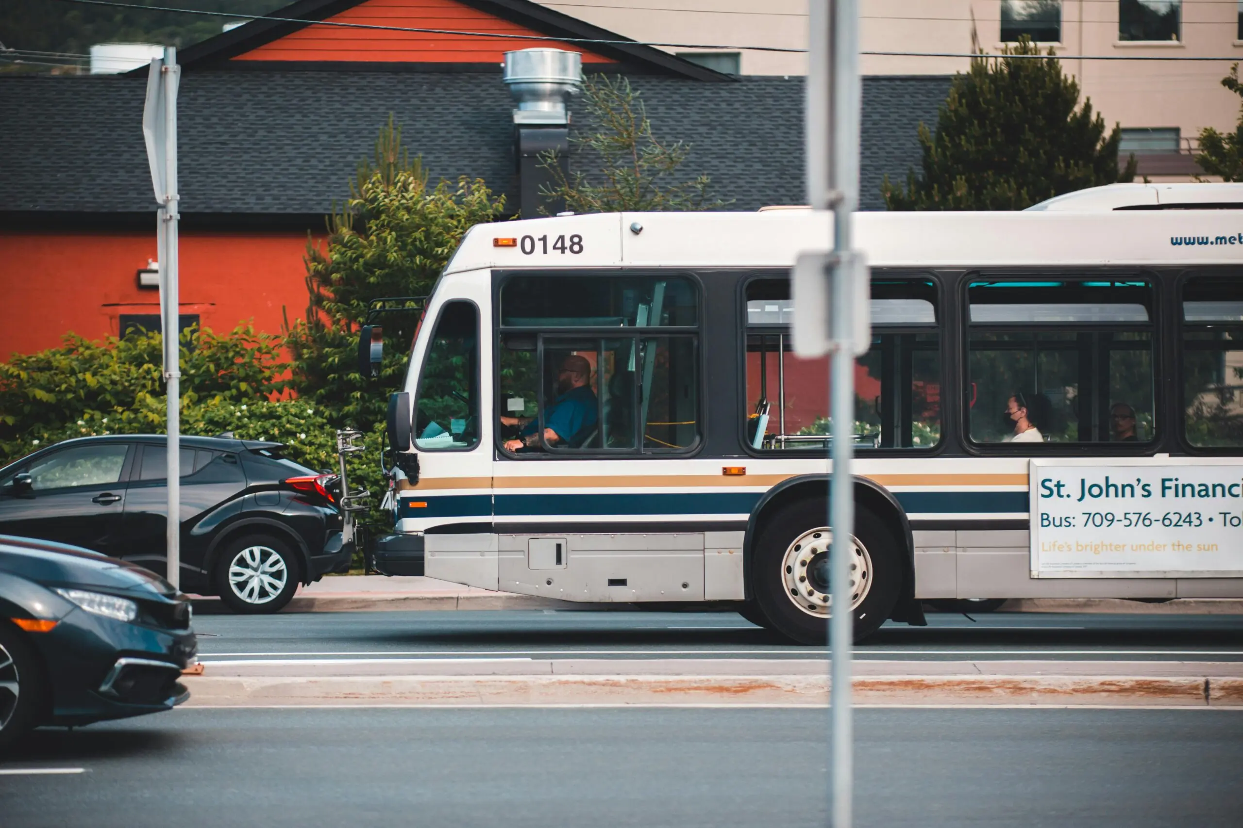 A bus across traffic from across the street.