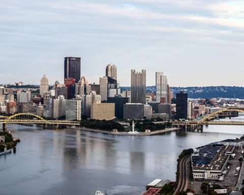 The Pittsburgh skyline from across the river.