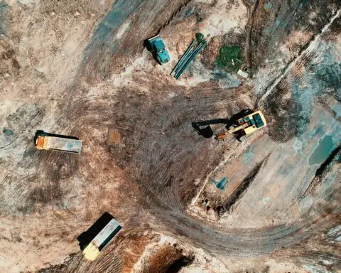 An aerial view of a construction site.
