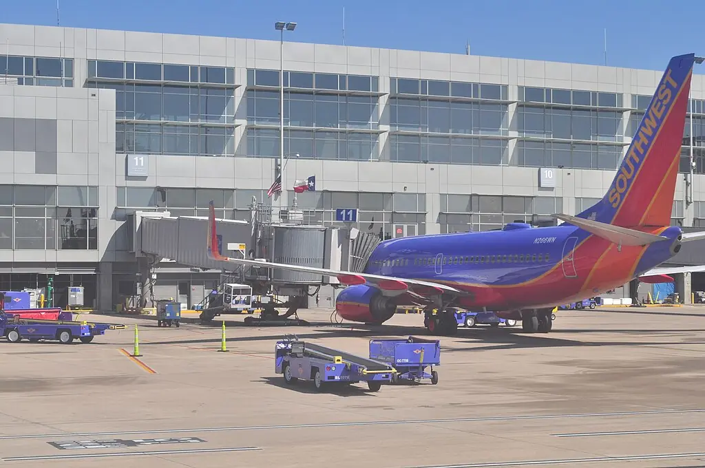 An airplane at Austin-Bergstrom International Airport in Austin.