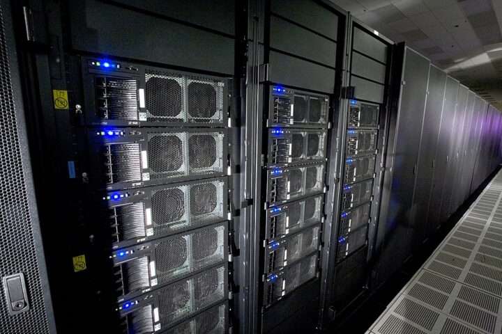 Data stacks supporting a supercomputer at the Los Alamos National Laboratory.
