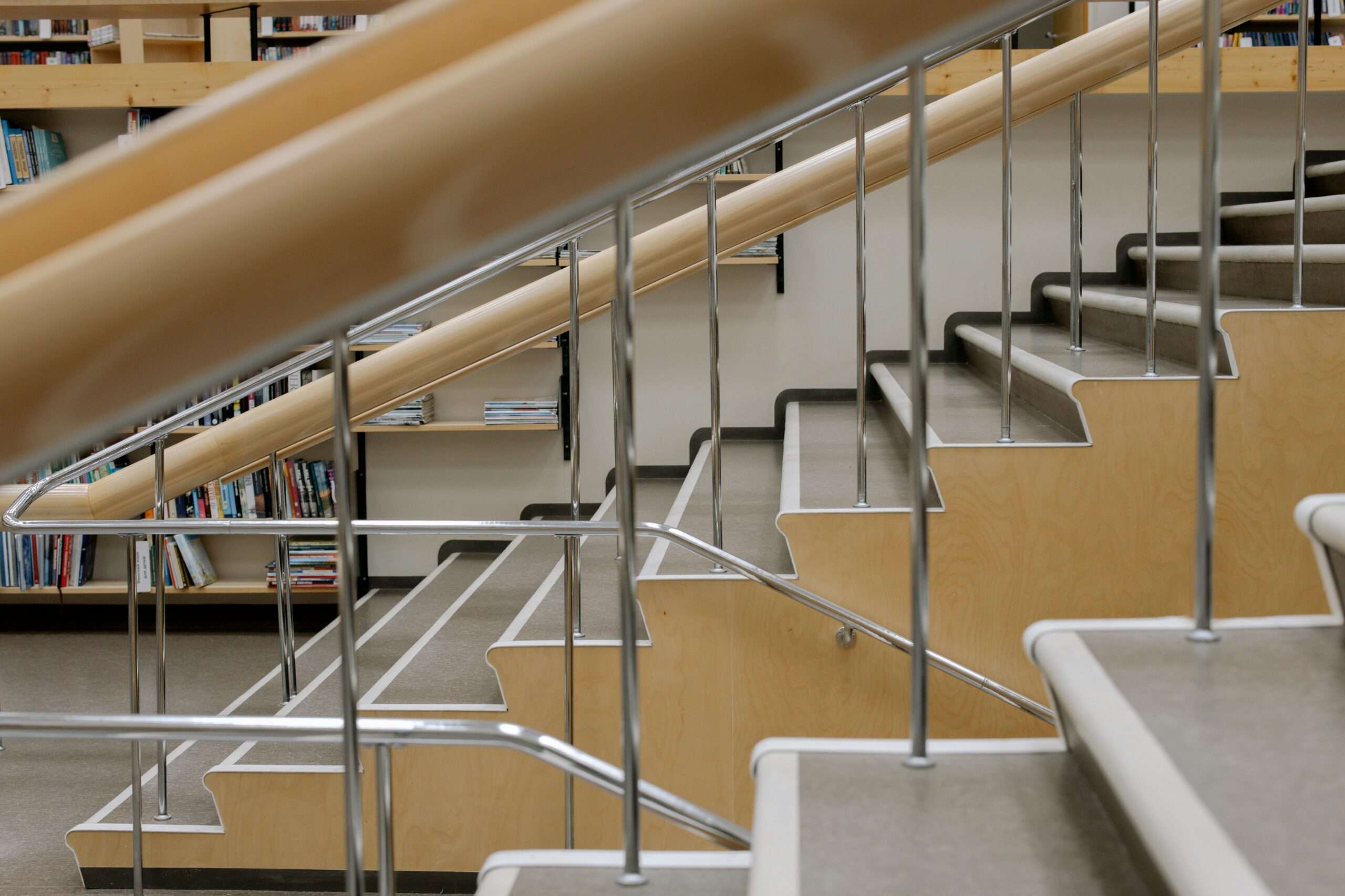 A staircase at a university library.