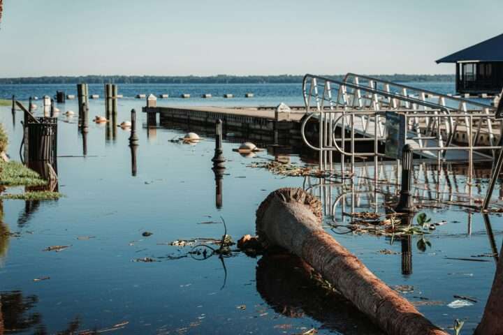 A flood-damage dock and pier.
