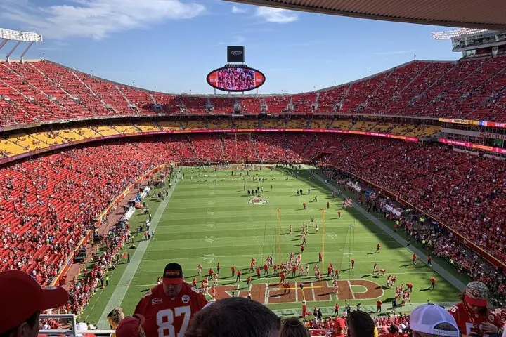 The packed interior of a Kansas City Chiefs game at Arrowhead Stadium in Kansas City Missouri.