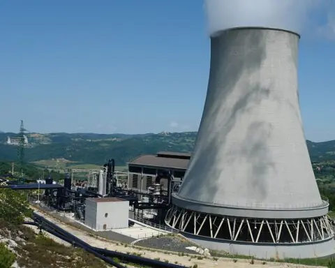 A geothermal energy generation facility in Italy.