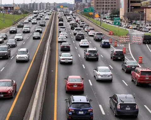 Typical weekend traffic on I-35 in Austin.