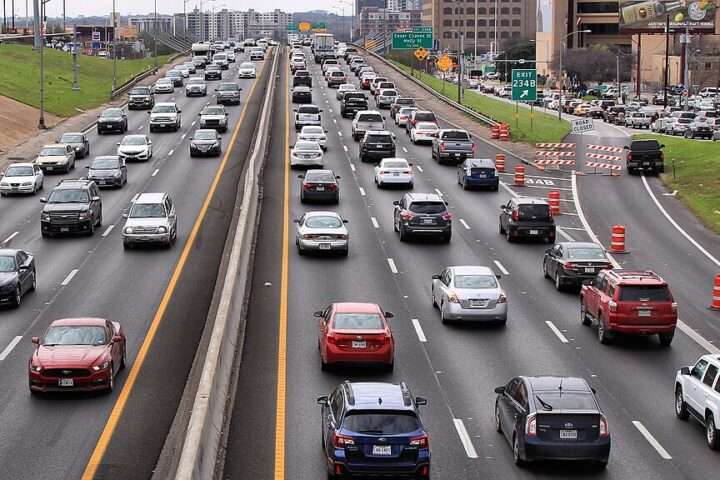 Typical weekend traffic on I-35 in Austin.