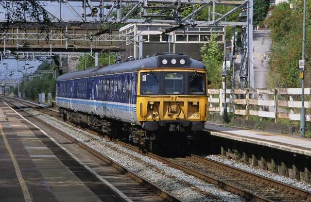 A train on the tracks of the Hartford Rail Station in Connecticut.