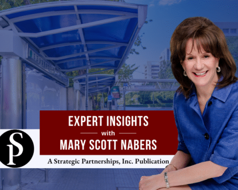 Mary Scott Nabers before a bus stop for her weekly column.