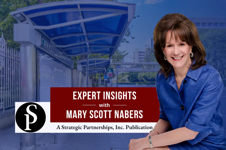 Mary Scott Nabers before a bus stop for her weekly column.