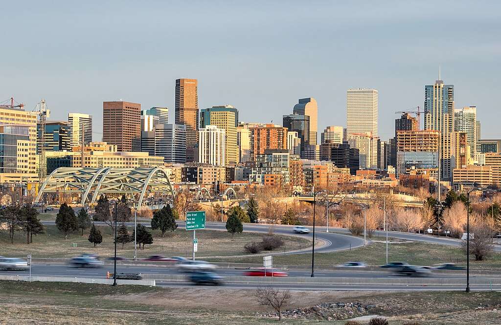 The Denver city skyline in Colorado.