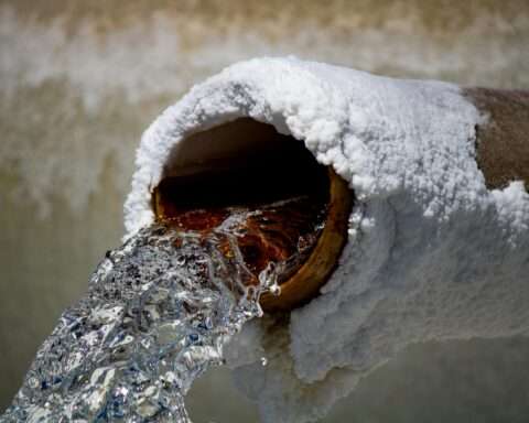 A frozen pipe pour water below the image.
