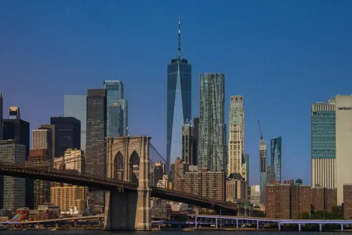 The New York City skyline from across the river.