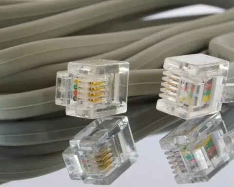 A grey ethernet cable.