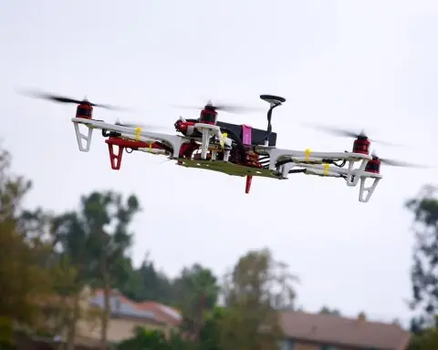 A test drone above a drone test site.
