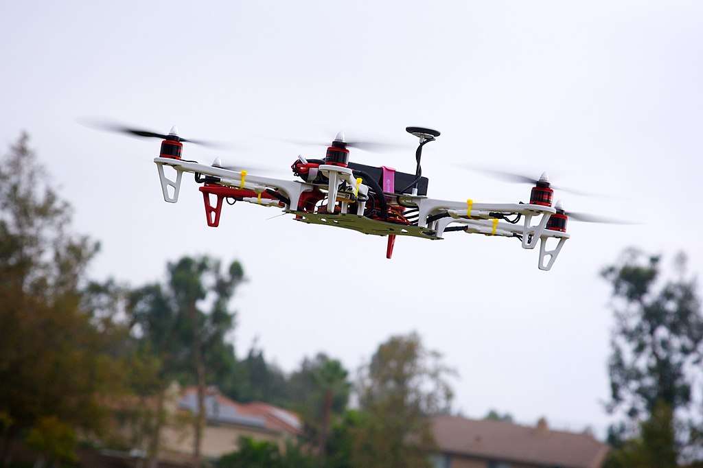 A test drone above a drone test site.
