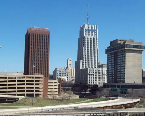 The Akron, Ohio, skyline.