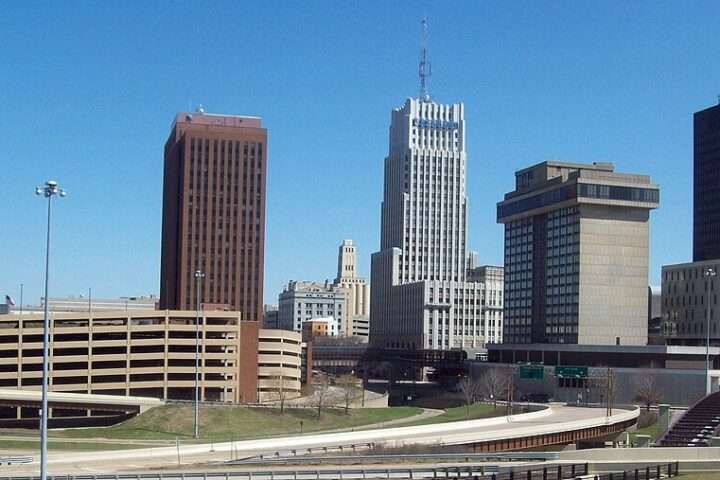 The Akron, Ohio, skyline.